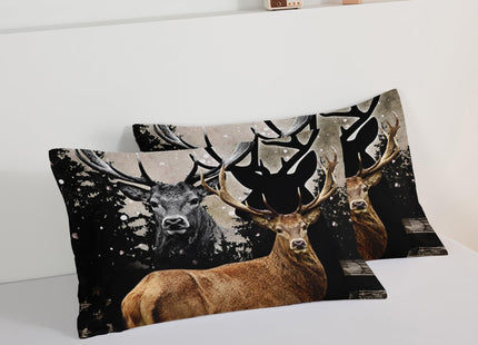 HOSIMA Snowy Forest Deer Comforter Set with 2 Pillowcases,Camo American Flag Twin Bed in a Bag Hunting Bedding Set for Teen Mens Bedroom Essentials,Wildlife Elk Comforter Boys Room Decor.