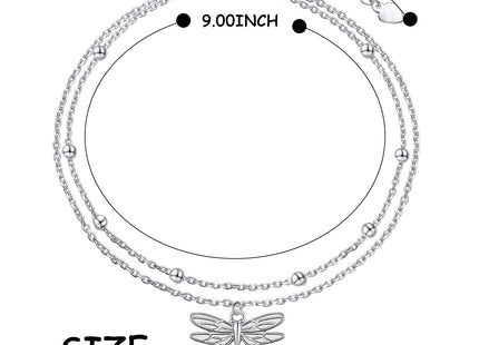 Dragonfly Layered Anklet 925 Sterling Silver Dragonfly Ankle Bracelet
