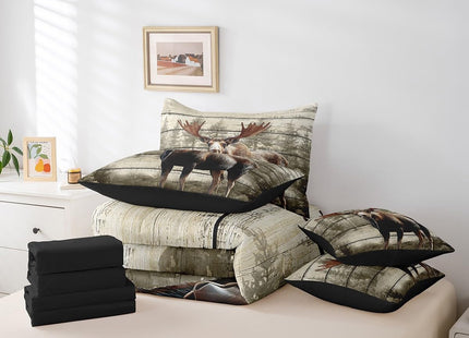 Feelyou Cabin Rustic Deer Comforter Set Queen Size Soft 7 Pieces Hunting