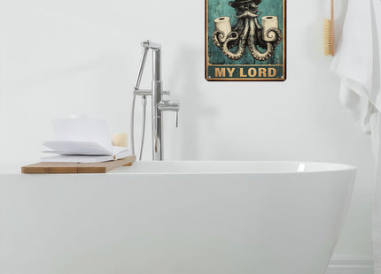 DecoMyth Octopus Bathroom Decor Funny Octopus Wall Art Metal Sign 8x12 Inch