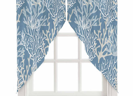 Lsrtoss Blue Coral Coastal Swag Valances for Windows, Ocean Nautical Kitchen Curtains 36 Inch Length 2 Panels Set, Beach Short Curtains for Small Windows Rod Pocket Cafe Curtains Drapes 28"x36"