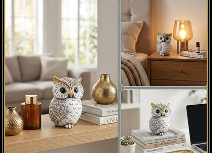 Smadeer Black and White Owl Statue, Small Resin Owl Boho Shelf Decor