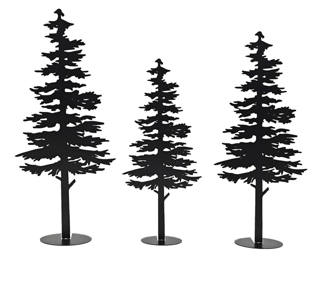 Mavtren Farmhouse Metal Pine Tree Decor - Rustic Cabin Woodland Forest Accent Fireplace Centerpiece Living Room Bedroom Bookshelf Christmas Decorations Set of 3 (Black)