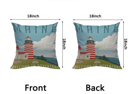 HOSNYE Maine Lighthouse Cotton Linen Throw Pillow Case Retro Style Travel United States Pillow Cushion Covers Home Sofa Decorative 18 X 18 Inch