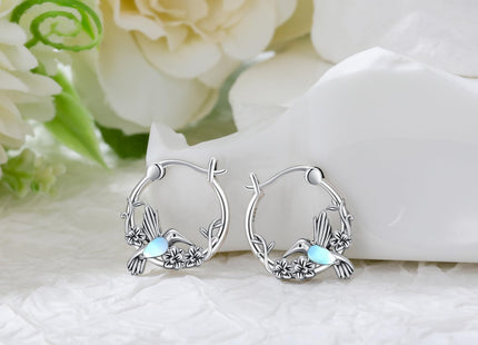 Vintage Hummingbird Moonstone Hoop Earrings 925 Sterling Silver Hummingbird with Moonstone Hoop Earrings for Women Gifts