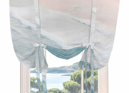 Litter Star Tie Up Curtain for Windows, Summer Beach Blue Ocean Balloon Rod Pocket Curtains Adjustable Tie-up Shade Valance for Kitchen, Coastal Waves Water Ripples Window Treatment 1 Panel 42x45in