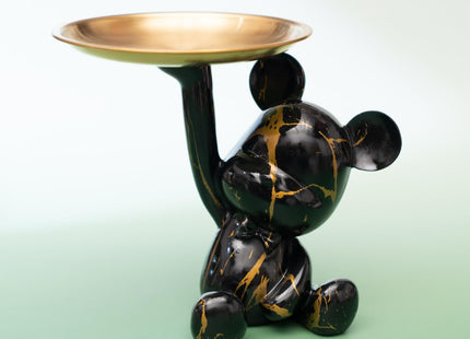 Coniuty Key Holder Bowl Tray For Office Desk, Decorative Animal Bear Sculpture Home Decor Statue, Storage Tray For Entryway Table (Black & Gold)