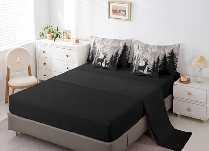 Erosebridal Deer Family Bedding Set Twin Retro Wooden Farmhouse Comforter Set 7 Piece Hunting Rustic Animal Bed in A Bag for Kids Girls Western Forest Wildlife Hunting Quilt with Flat Fitted Sheet
