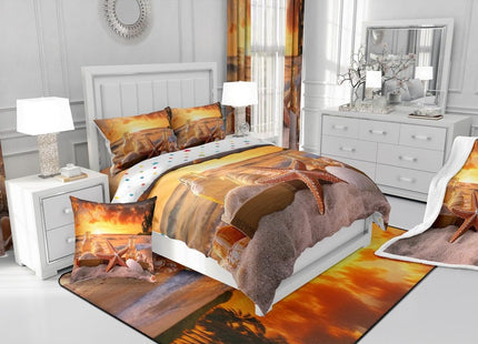 Starfish Comforter Set Boys Ocean Theme Bedding Twin Size, Shell Conch Beach Bedding Comforter Sets Seaside Hawaiian Vacation Style Duvet Insert 2 Pcs Soft Microfiber Quilt with 1 Pillowcase