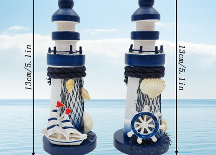 AzsVbvs 2 PCS Mini Lighthouse Decor, Handcrafted Wooden Miniature Lighthouse Model, Mediterranean Style Ornament, Ocean Tabletop Light House Decorations for Home