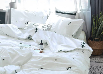 BuLuTu Kids Duvet Cover Full Size Cotton White/Grey,Premium Boys Girls Bedding Sets Twin,Single Bed Comforter Cover Zipper Closure,Forest Tree Print Pattern,Super Soft,Breathable,No Comforter
