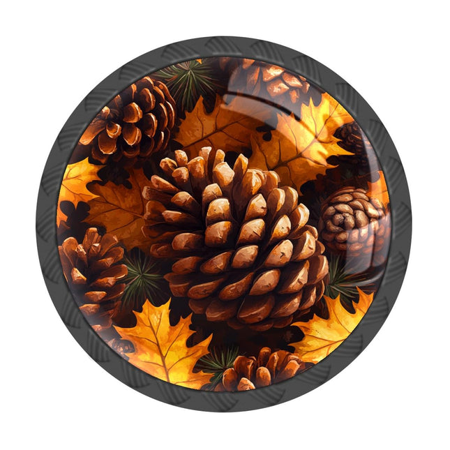 Genhuyiz 4 Pcs Black Cabinet Drawer Knobs Fall Pine Cone Decorative Glass Knobs Pulls for Dressers Cabinets Drawers Kitchen Wardrobe Cupboard Furniture Hardware Handles