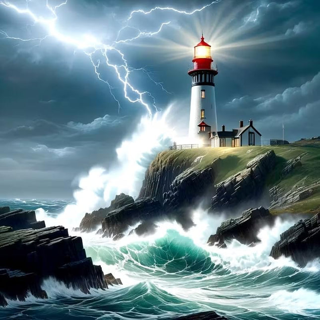 Wave Diamond Art Kit for Adult Beach and Lighthouse Diamond Painting Kit | 5D Round Drill Diamond Painting for Beginners DIY Rhinestone 5D Diamond dots (Gemstone Craft) Home Wall Decor Gift 12x12 inch