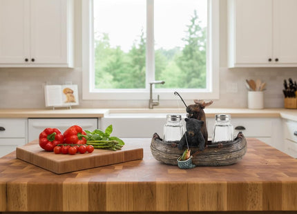 Comfy Hour Bear Salt and Pepper Shakers with Holder, Moose Canoe Set