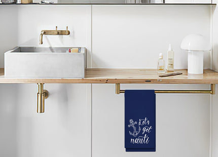 OHSUL Let's Get Nauti Nautical Anchor with Rope Navy Blue Kitchen Towels Dish Towels Dishcloth,Coastal Beach House Hand Towel Tea Towel for Bathroom Kitchen Decor,Ocean Beach Lover Gifts