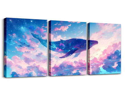 Feelyou Pretty Whale Canvas Wall Art 3 Piece for Living Room