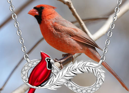 LOVGIFSET Cardinal Necklaces for Women Red Cardinal Necklace Memorial Infinity Feather 925 Sterling Silver Pendant Jewelry Gift