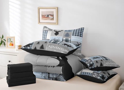 Erosebridal Bear Twin Bedding Set 7 Pieces, 1 Deer Moose Comforter,1 Rustic