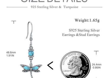 AOBOCO Sterling Silver Turquoise Dragonfly Earrings for Women Dangle Turquoise Leverback Earrings Jewelry Birthday Mothers Day Gifts for Mom (Dragonfly)