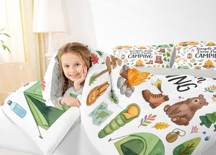 Erosebridal Forest Themed Camping Twin Bedding Set for Kids Girls Boys, RV Bunk Camper Outdoor Bed Comforter Set, Woodland Farmhouse Bear Quilt Sets, Travel Trailers Room Decor (1 Pillowcase)