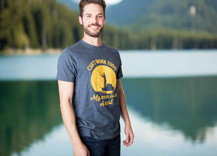 Funny T Shirt I Can't Work Today My Arm is in A Cast Fishing Tee Navy M
