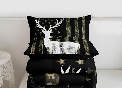 Erosebridal Kids Camo Deer Bedding Set for Boys Twin Size American Flag Hunting Comforter Sets for Men Army Green Camouflage Down Comforter Wildlife Rustic Farmhouse Quilt Set for Cabin Lodge 2 Pcs
