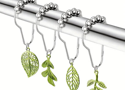 12pcs Tree Leaf Shower Curtain Hooks Rings,Woodland Forest Style Theme Home Shower Curtain Rings Decor Accessories