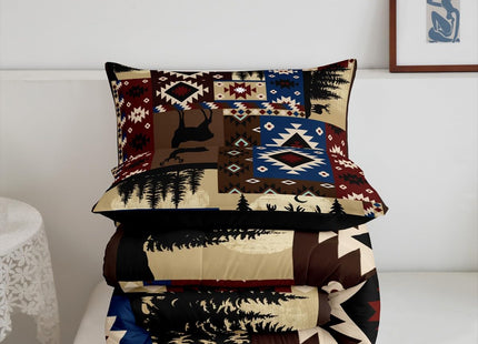 Feelyou Cute Deer Bear Comforter Set for Girls Boys Kids Toddler Size Southwestern Comforter Room Decorative Wild Animal Rustic Cabin Country Geometric Bedding Set Brown Plaid Duvet Set 2Pcs Quilt Set