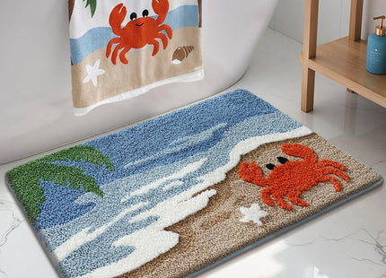 Beach Bathroom Rug Non-Slip Bathmat Crab Crawling Ocean Sea Themed Decor