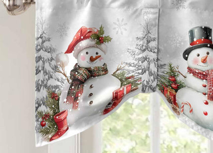 Christmas Snowman Tie Up Window Valances for Kitchen Winter Gray Snowflake Rod Pocket Curtain Valances Pine Tree Short Topper for Small Windows Valance Curtains for Bedroom Living Room 42" x 12"