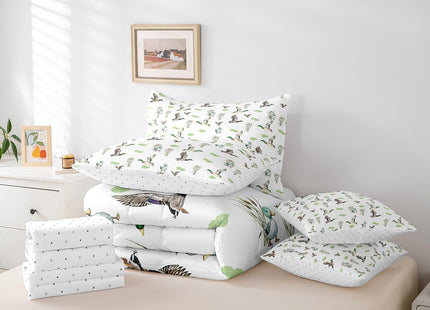 Erosebridal Mallard Duck 7 Piece Comforter Set Full Bed in A Bag Woodland Wild Duck Bedding Set for Kids Boys Girls Waterfowl Flying Ducks Sheets Rustic Farmhouse Comforter Hunting Wildlife Theme