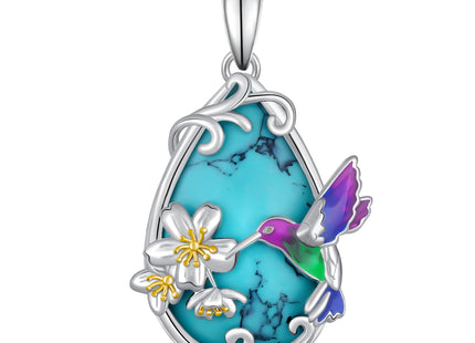 Zunxinsan Turquoise Hummingbird Necklace S925 Sterling Silver Hummingbird Pendant Animals Jewelry Gifts for Women