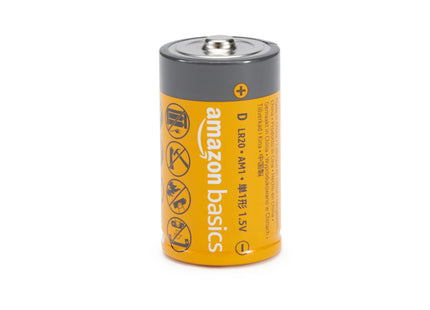 Amazon Basics 12-Pack D Cell Alkaline Batteries, 1.5 Volt, 5-Year Shelf Life, Long-Lasting Power, Reliable for Clocks and Emergency Use