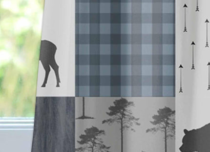 Homechoid Retro Countryside Bear Moose Woods Curtain Valance for Windows/Living Room/Kitchen/Bathroom/Farmhouse, Grey Blue Buffalo Plaid Short Rod Pocket Tier Curtain Window Treatment, 1 Panel 42x18