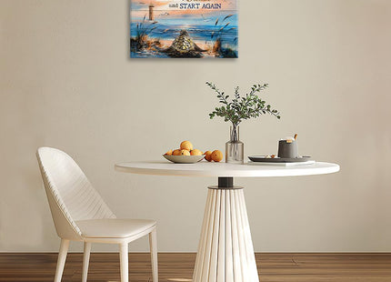 Sea Turtle Bathroom Decor Wall Art Beach Blue Ocean Lighthouse Inspirational Quotes Pictures Wall Decor Canvas Painting Prints Artwork Home Decorations Framed for Bedroom Office Kitchen 16"x12"