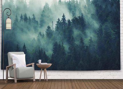 EMMTEEY Forest Tapestry 60X40 Inch Green Misty Pine Tree Nature Wall Art