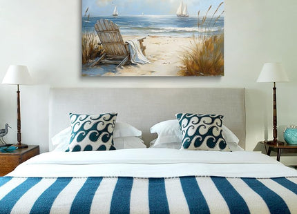 Peaceful Blue Sailboat Seascape Ocean Pictures Wall Decor Framed Coastal Landscape Beach Scene Wall Art Canvas Prints Sea Posters Beachy Scenery Artwork for Living Room Bedroom Bathroom (16"x24")