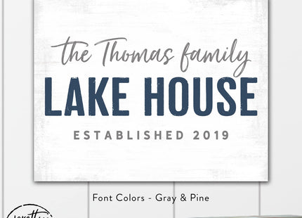 Personalized Lake House Family Name Canvas Wall Art Custom Established