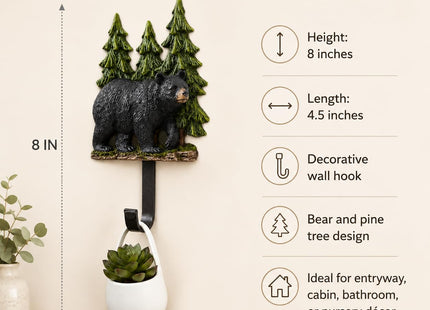 Comfy Hour 8 Inch Bear Wall Hook, Black Bear Wall Decor