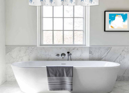 Blue Coastal Curtain Valances for Windows, Eucalyptus Leaf Kitchen Valance Window Treatment, Spring Beach Starfish Light Filtering Block Curtains for Bathroom/Bedroom/Living Room 54'' x 18''