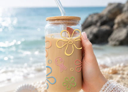 Mikopei beach gifts for women, Sea Glass Cup with Lid and Straw, 16 oz