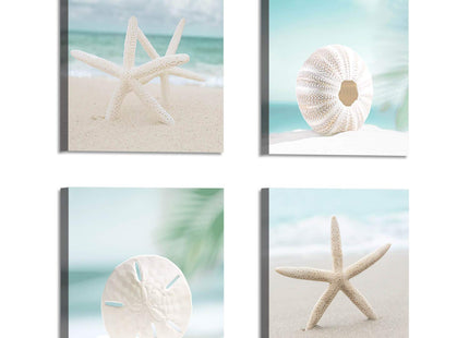 ARTISTIC PATH Beach Seashell Picture Canvas Wall Art, 12"x12"x4 PCS