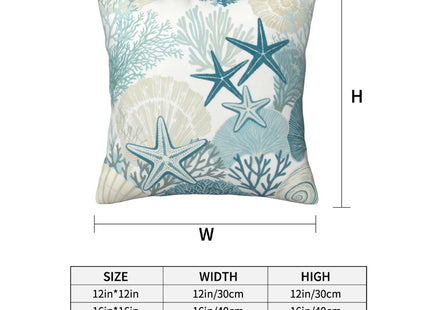Tebjh Coastal Beach Nautical Throw Pillow Covers 18x18 Set of 2 Teal Starfish Coral Cushion Cases Home Decor