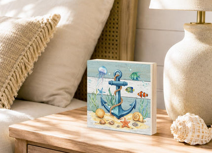 Pishovi Anchor Wooden Box Sign, Nautical Wall Decorations