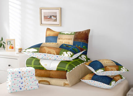 Feelyou Vinatge Bear Comforter Set with Sheets Full Size 7 Piece Kids Deer Hunting Bedding Set for Boys Teens Rustic Cabin Country Fish Bed in a Bag Rabbit Plaid Blue Bed Set
