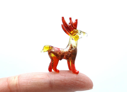 Sansukjai Deer Tiny Figurines Hand Blown Color Glass Art Animals Collectible Gift Home Decor (Brown)