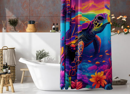 Reateforin Nautical Rainbow Sea Turtles Beach Theme Fabric Shower Curtain Sets Bathroom Blue Ocean Shower Curtain Decor Beach Shower Curtain Bathroom Decor with Grommets and Hooks - 72 "x 72"