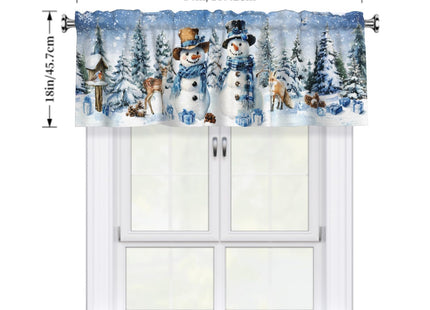 Evlaschin Blue Snowman Window Valance, Winter Trees Deer Fox Short Kitchen Valances Drapes, Xmas Snowflake Seasonal Rod Pocket Curtain Valance for Bathroom Dining Room, 54x18Inch, 1 Panel