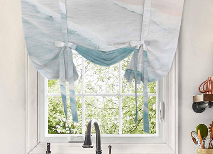 Beach Tie Up Curtains 45 Inches Long, Summer Ocean Coastal Kitchen Window Curtains Over Sink, Nautical Seaside Aqua Beige Small Window Curtains Shade Balloon Curtains Valances for Bedroom/Cafe 34"x45"