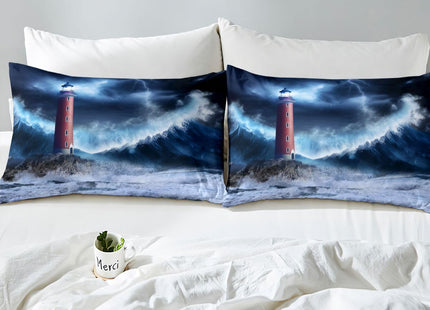 Erosebridal Lighthouse Bed Cover Nautical Fitted Sheet Surfing Ocean Wave Bedding Set Twin Size Coastal Nature Theme Fitted Sheet for Kids Boys Girls Teens Living Room Decor, Blue